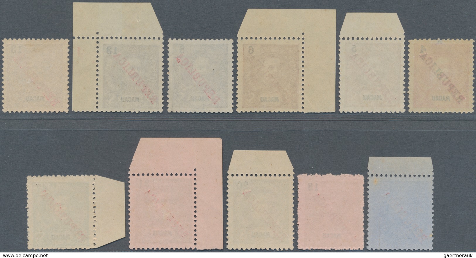 Macau: 1913, Republica Ovpts., Local 23 Mm Type, 4 A./47 A. Cpl. Set Inc. Three Corner Margin And Fo - Other & Unclassified