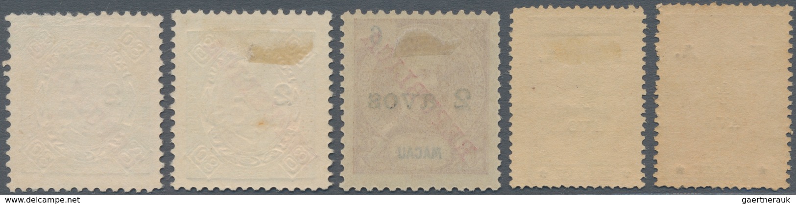 Macau: 1919, Surcharges, 1/2 A./5 A. (2), 2 A./6 A. Reddish Brown, 2 A./6A./80 R. (2), Unused No Gum - Other & Unclassified
