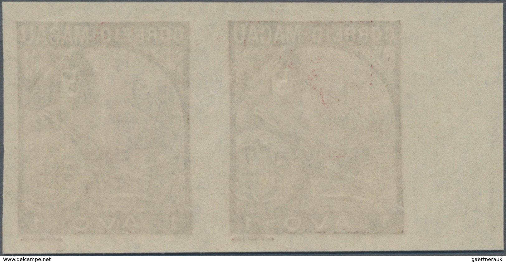 Macau: 1934, Padroes, Proof: 1 A. Olive Brown, Imperforated, A Left Margin Pair No Gum. - Other & Unclassified