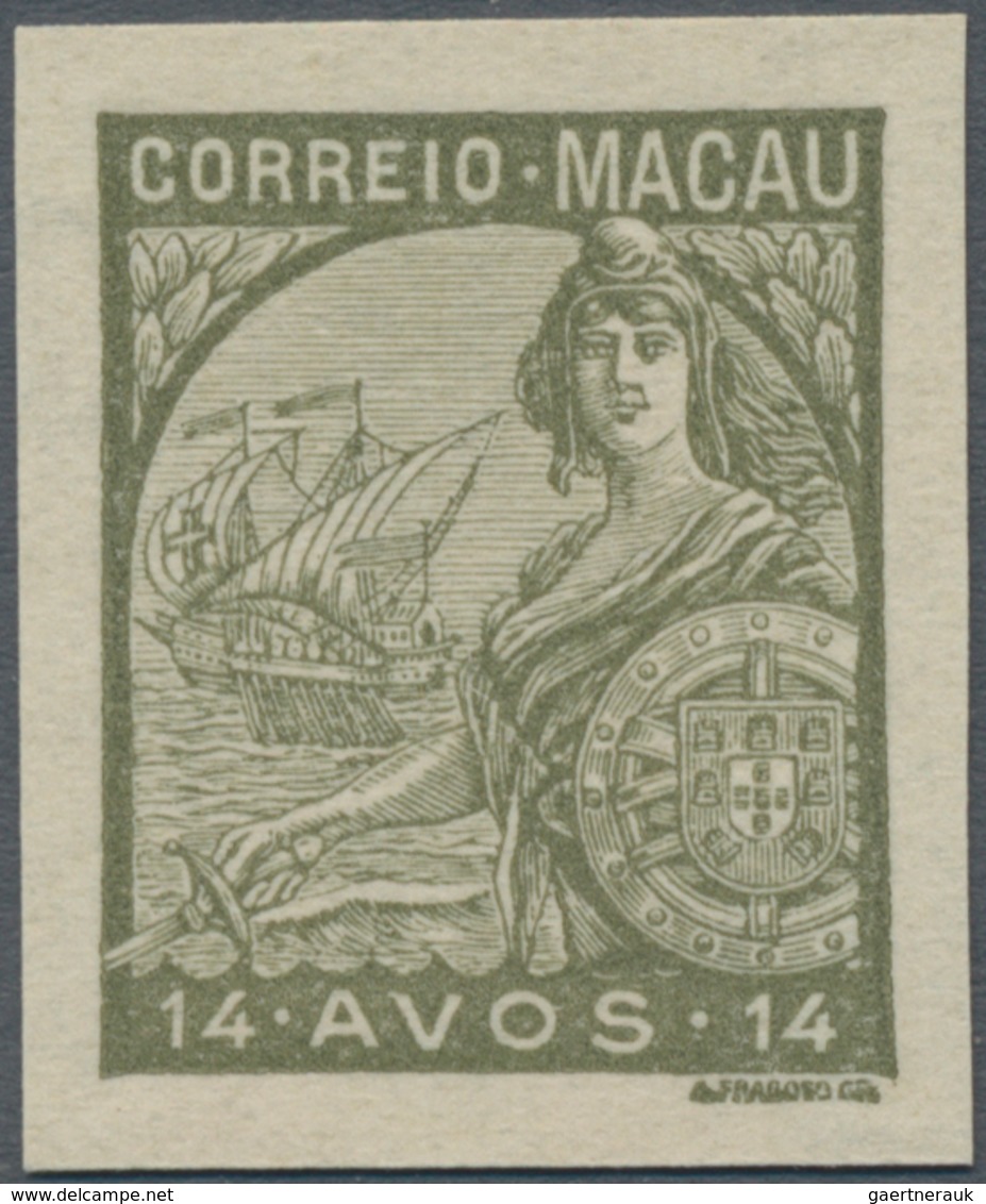 Macau: 1934, Padroes, Proof: 14 A. Olive, Imperforated, No Gum. - Other & Unclassified