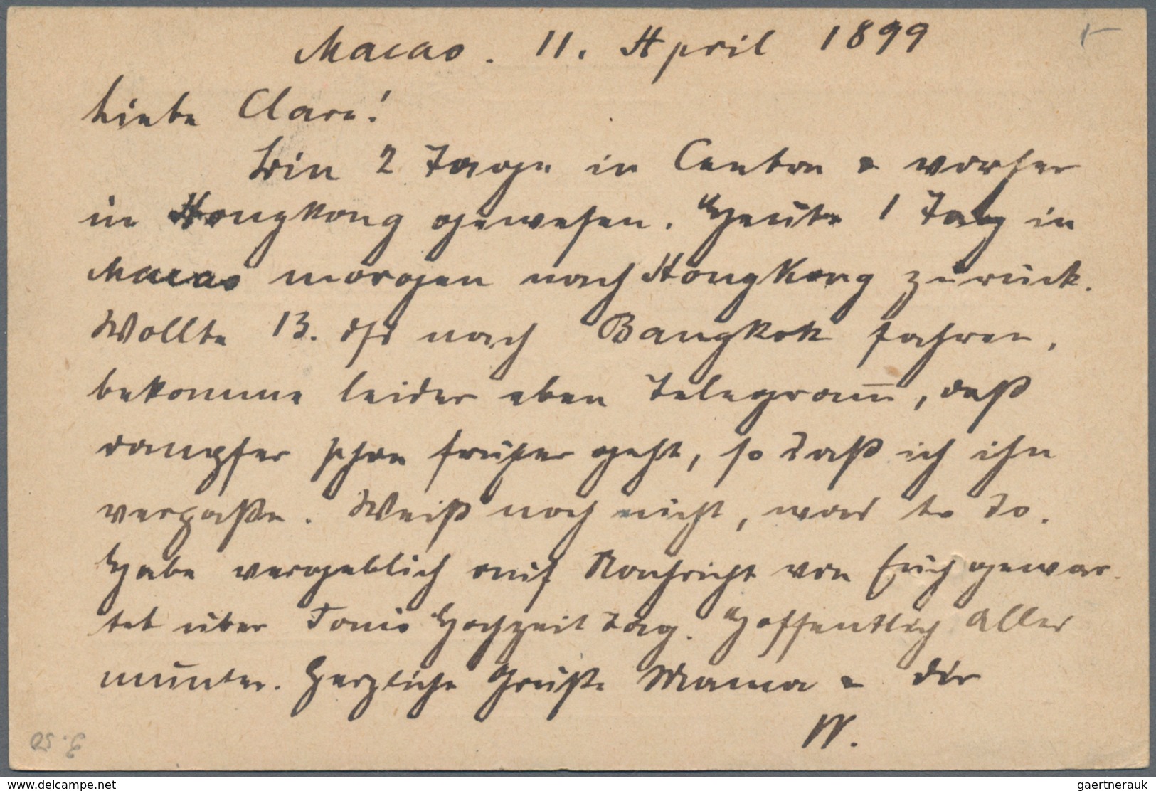 Macau - Ganzsachen: 1899/1914, Card Carlos 20 R. Canc. "MACAU 12.ABR.99" Via Hong Kong To Potsdam/Ge - Postwaardestukken