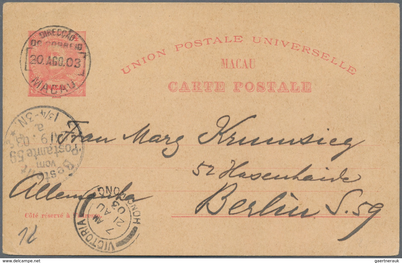 Macau - Ganzsachen: 1900, UPU Cards Single 4 Av. And Double 4 + 4 Av. Both Used "MACAU 30. AGO 03" V - Postal Stationery