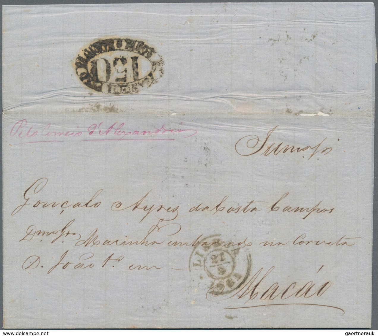 Macau - Besonderheiten: 1861, Incoming Mail From Portugal: Two Entire Folded Letters With Oval Rate - Other & Unclassified
