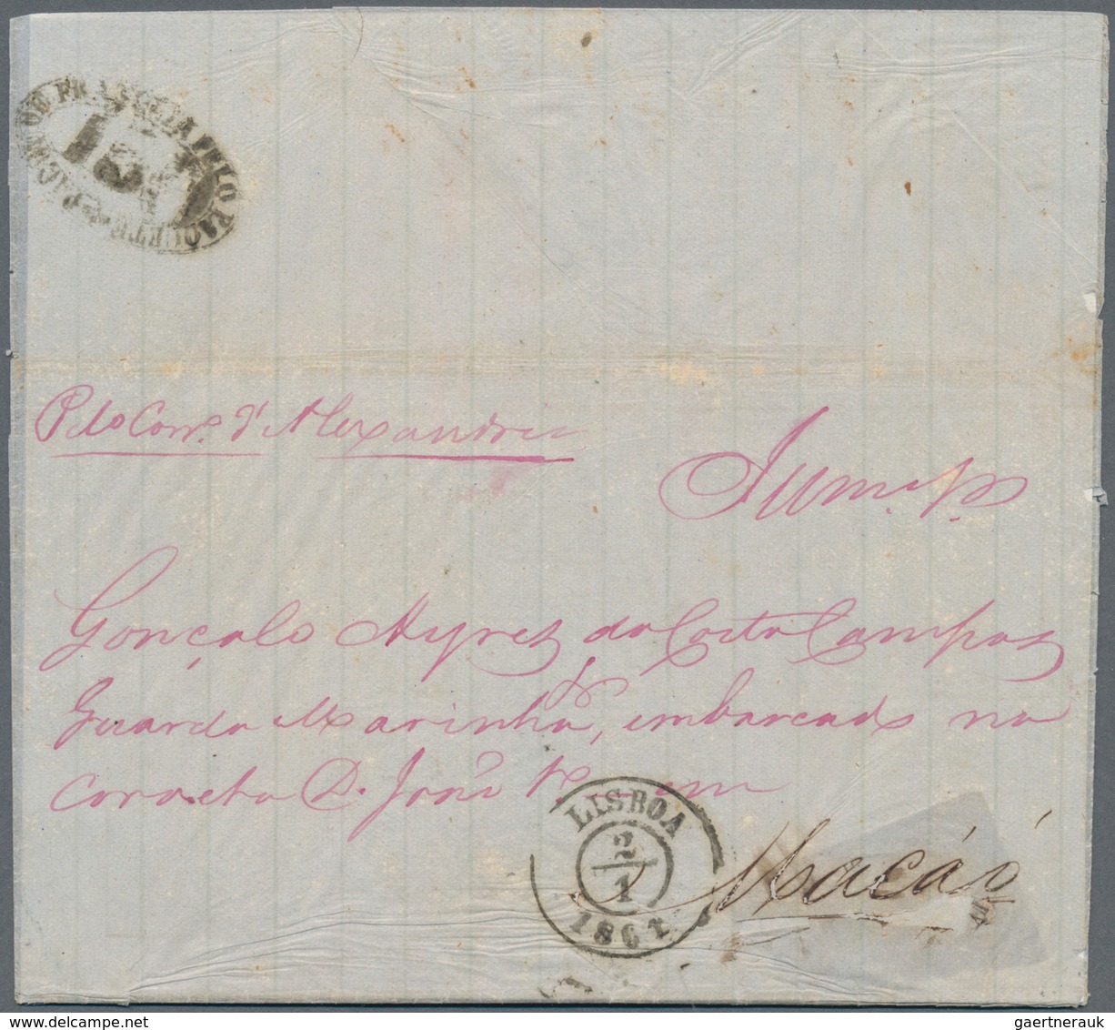 Macau - Besonderheiten: 1861, Incoming Mail From Portugal: Two Entire Folded Letters With Oval Rate - Altri & Non Classificati