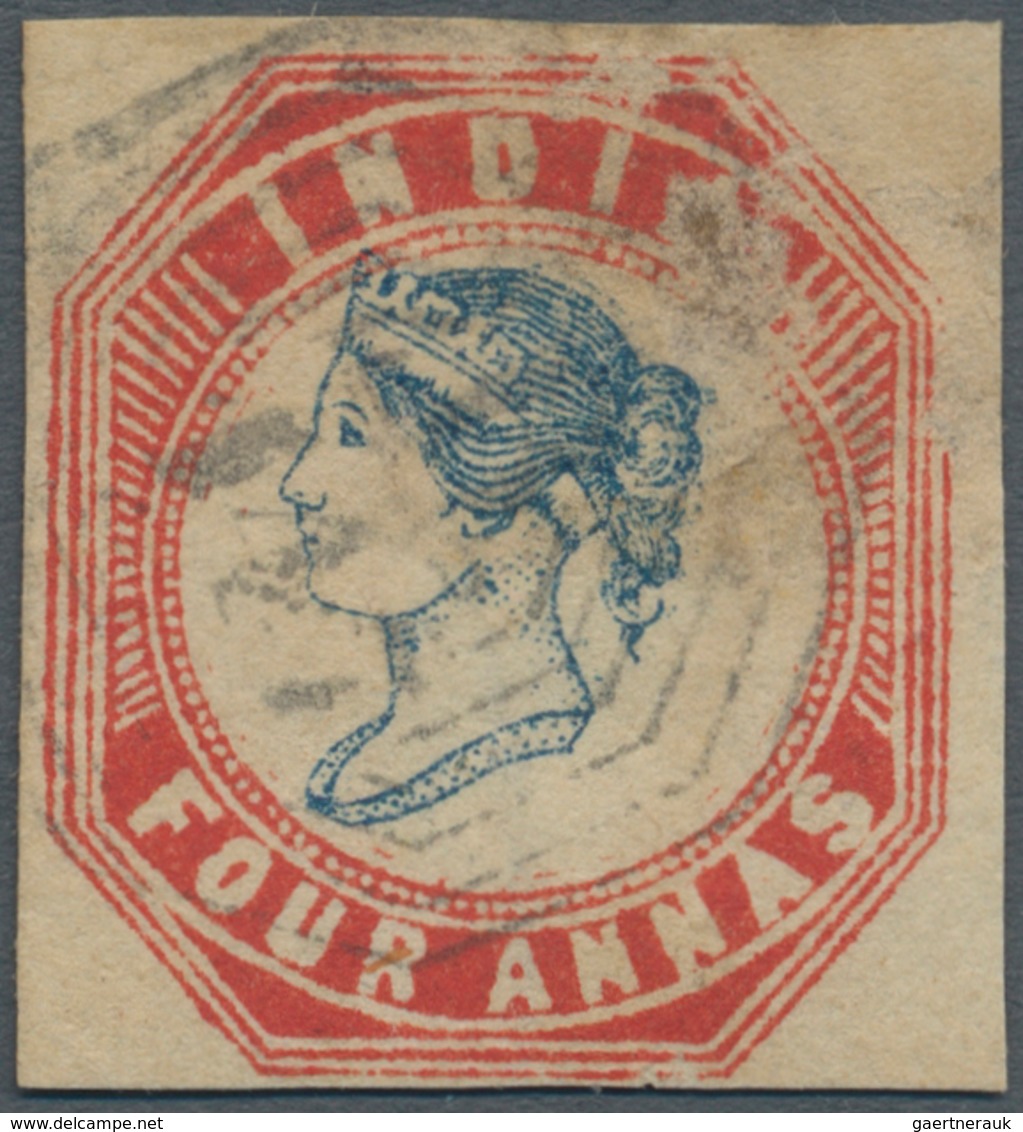 Malaiische Staaten - Straits Settlements: 1854-55 Indian Lithographed 4a. Blue & Red From 4th Printi - Straits Settlements