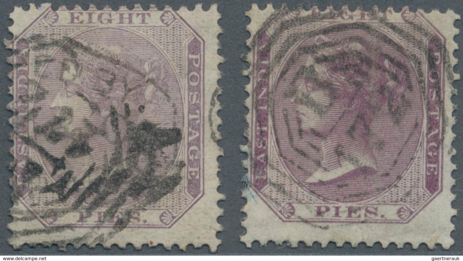 Malaiische Staaten - Straits Settlements: 1860, Two Singles QV 8p. Used In Singapore, One In Purple - Straits Settlements