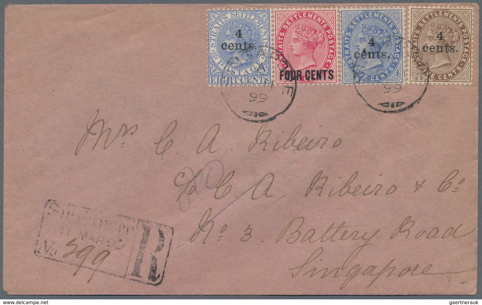 Malaiische Staaten - Straits Settlements: 1873/1900: Five Lovely Covers And Postcards From Singapore - Straits Settlements