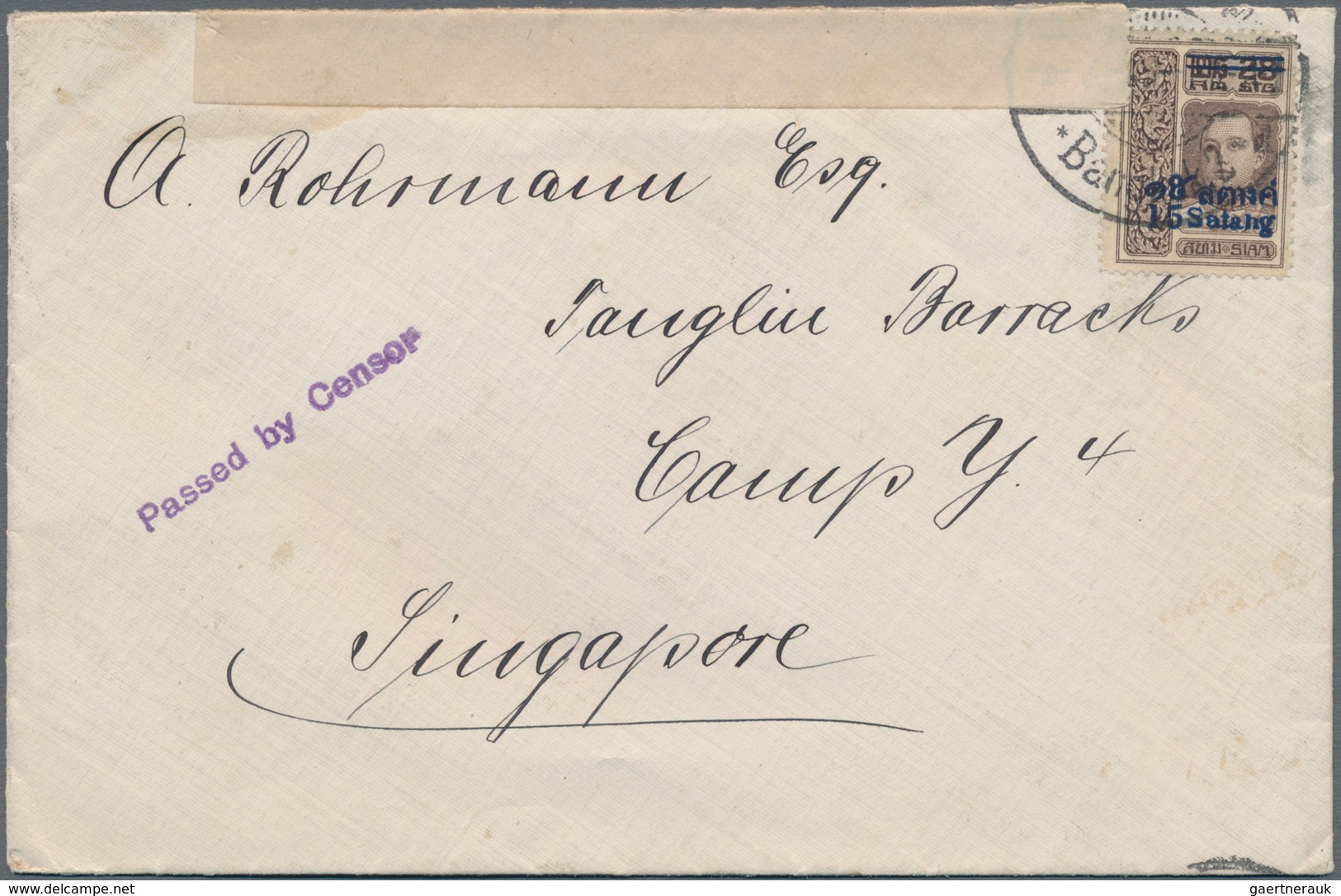 Malaiische Staaten - Straits Settlements: 1915, Letter From BANGKOK Addressed To A POW In Tanglin Ba - Straits Settlements