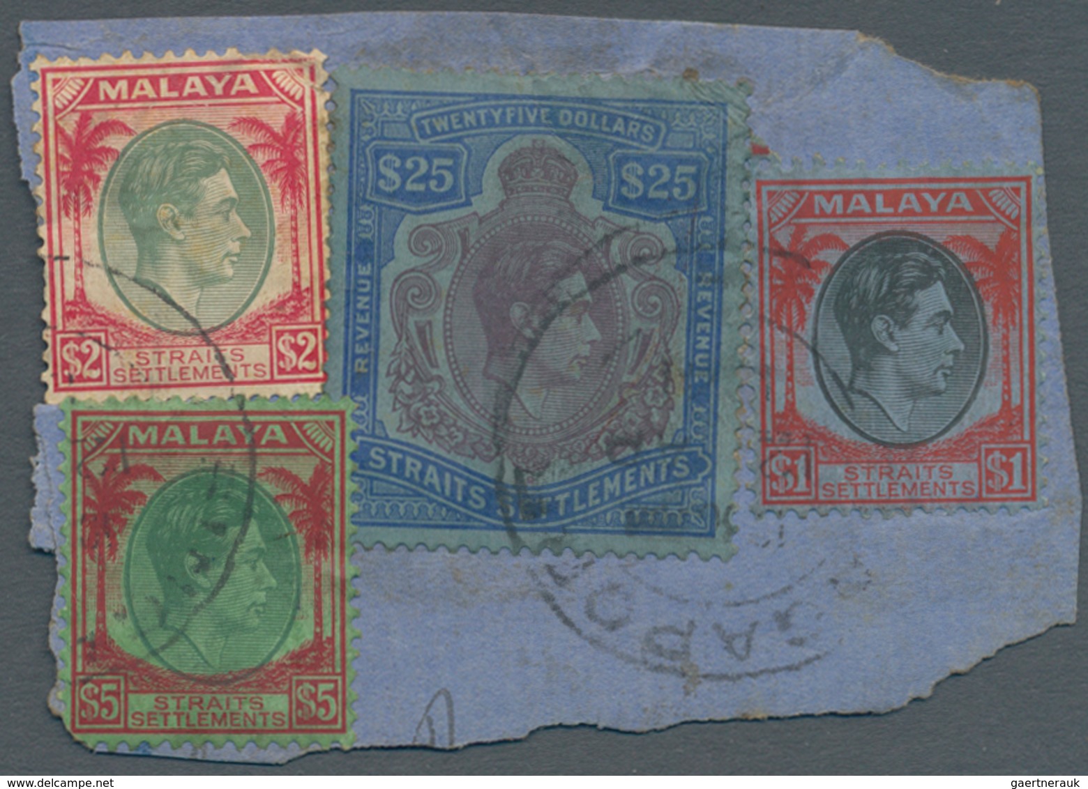 Malaiische Staaten - Straits Settlements: 1938 Revenue Stamp KGVI. $25 USED POSTALLY Along With KGVI - Straits Settlements