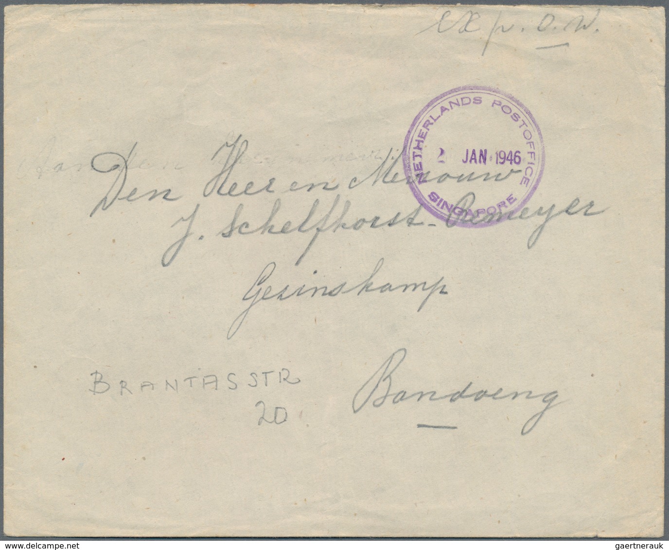 Malaiische Staaten - Straits Settlements: 1946, P.O.W. Cover From Wilhelmina Camp Near Singapore To - Straits Settlements