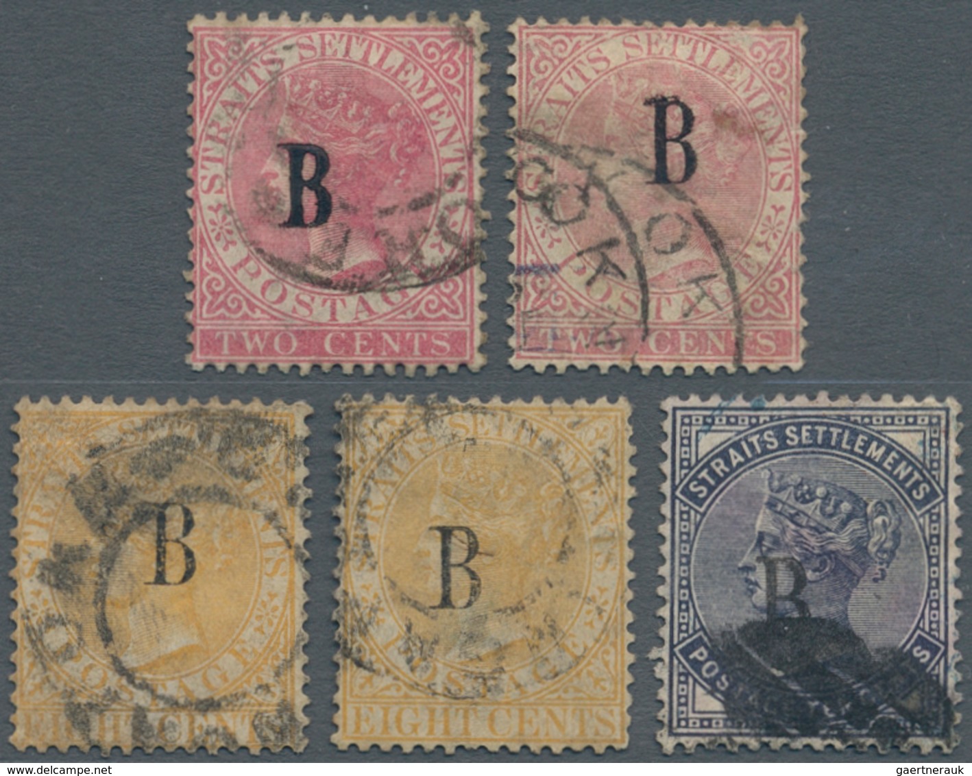 Malaiische Staaten - Straits Settlements - Post In Bangkok: 1882-85, Group Of Five Used Stamps Optd. - Straits Settlements