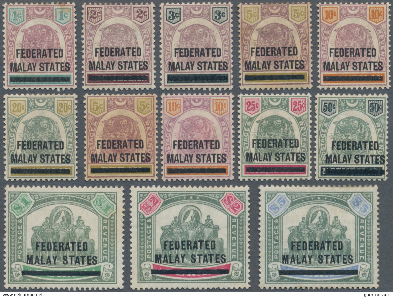Malaiischer Staatenbund: 1900, Set Of 13 Values Up To $5 Green And Ultramarine, All Mint Hinged, Few - Federated Malay States