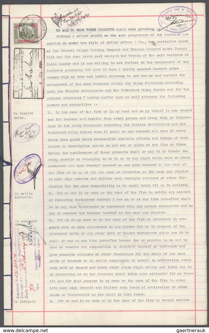 Malaiischer Staatenbund: 1920, Large Document Franked With 2 $ Green/carmine To Settle Court Fees Wi - Federated Malay States