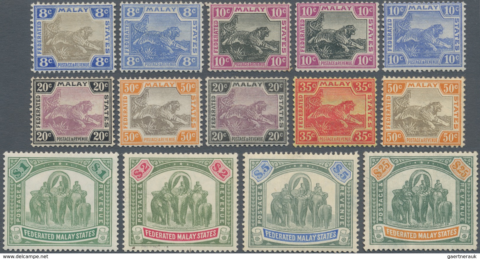 Malaiischer Staatenbund: 1922-34, Set Of 32 Values Up To $25 Green And Orange (tiny Vertical Flaw Re - Federated Malay States