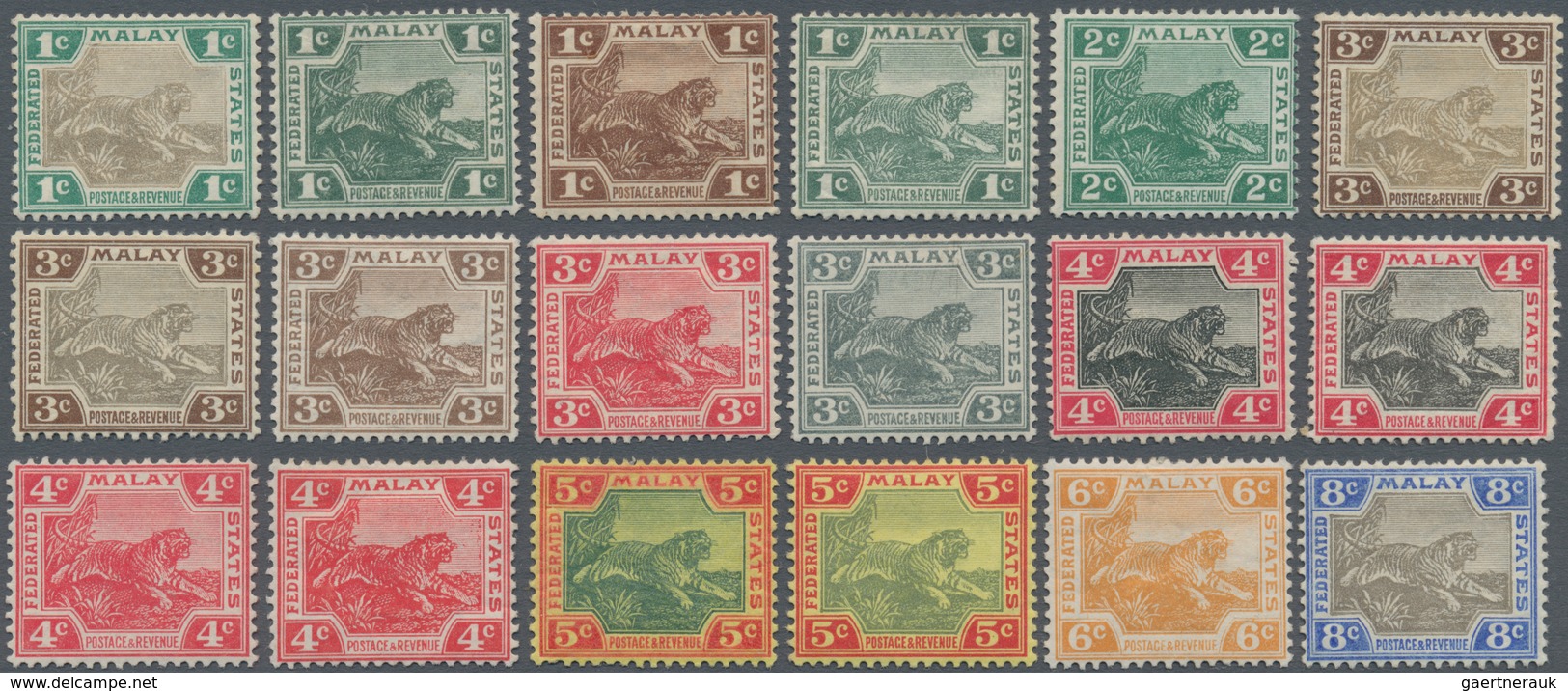 Malaiischer Staatenbund: 1922-34, Set Of 32 Values Up To $25 Green And Orange (tiny Vertical Flaw Re - Federated Malay States