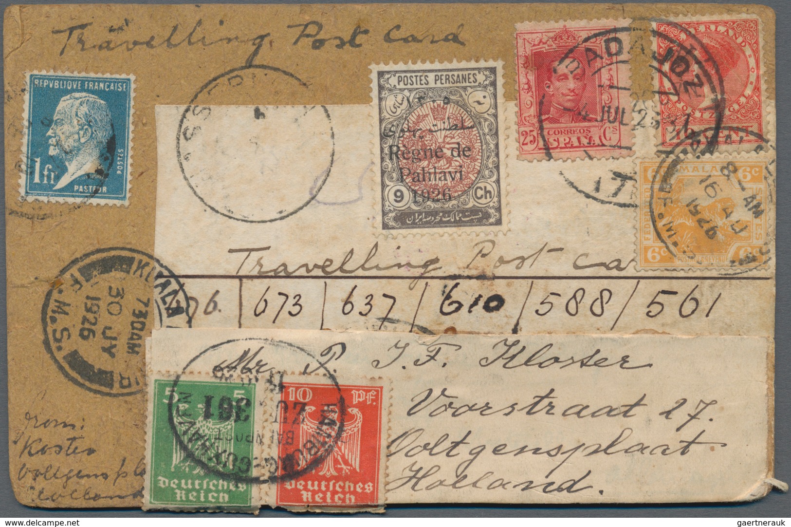 Malaiischer Staatenbund: 1926, 'Travelling Post Card' Sent Around The World With Stamps Of Federated - Federated Malay States