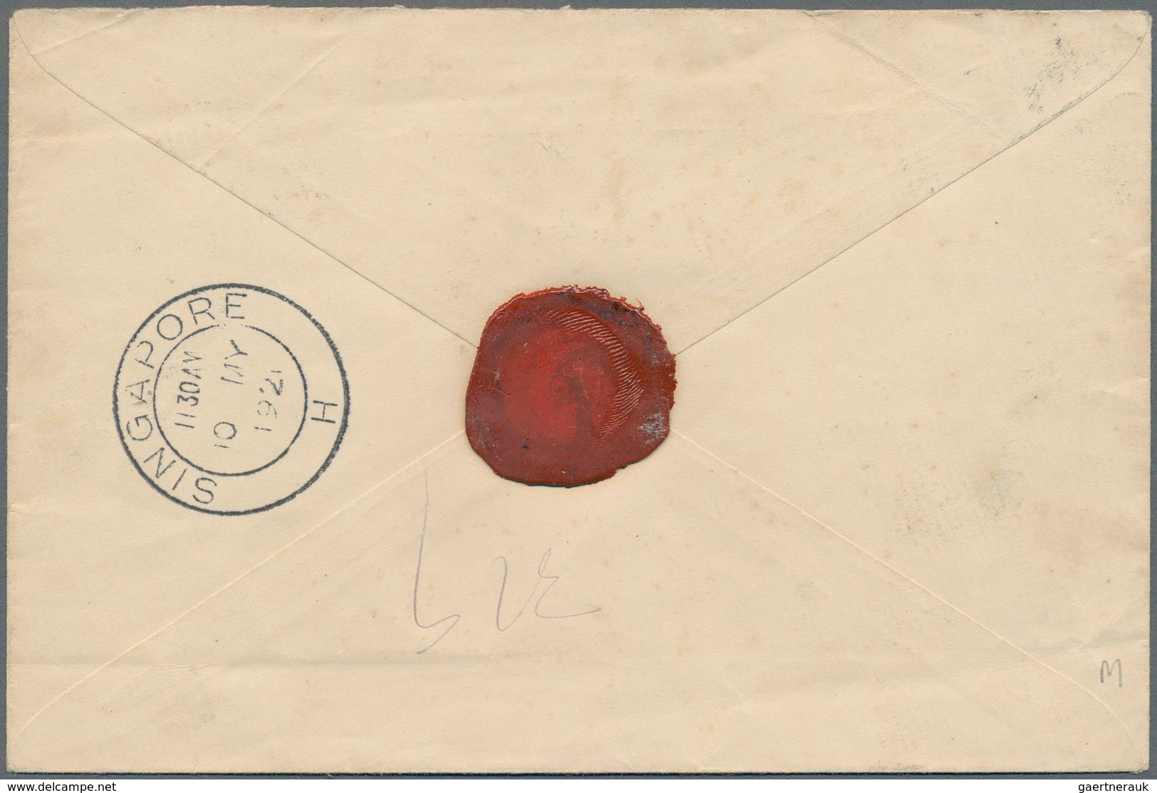 Malaiische Staaten - Johor: 1921 Registered Cover From MERSING To Singapore, Franked By 1910-20 1c, - Johore