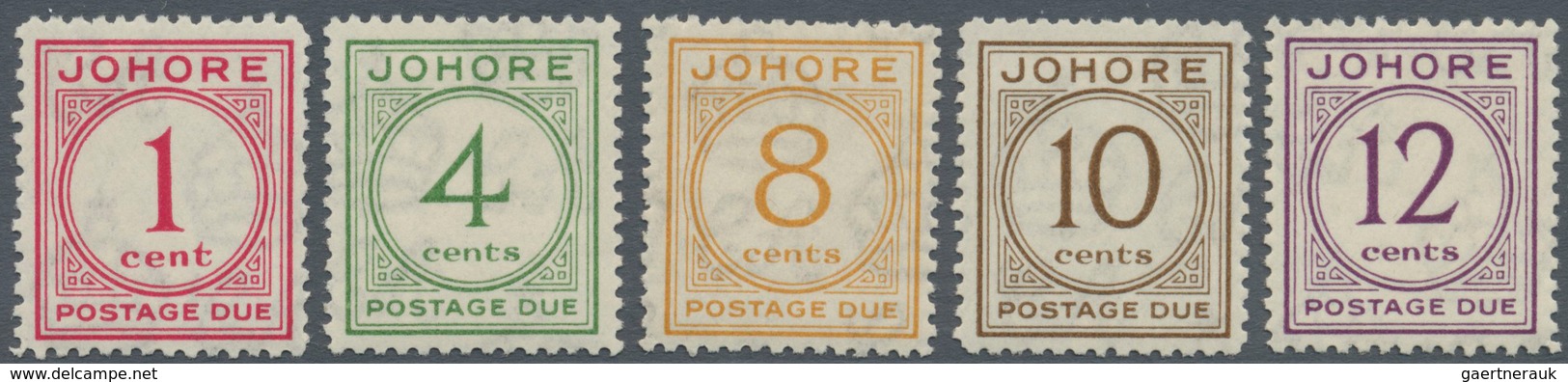 Malaiische Staaten - Johor-Portomarken: 1938, Postage Dues Complete Set Of Five, Mint Lightly Hinged - Johore