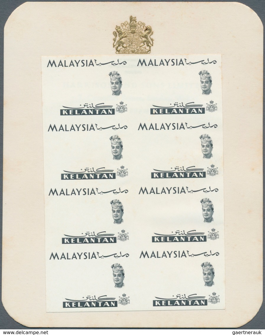 Malaiische Staaten - Kelantan: 1965, Orchids Imperforate PROOF Block Of Eight With Black Printing On - Kelantan