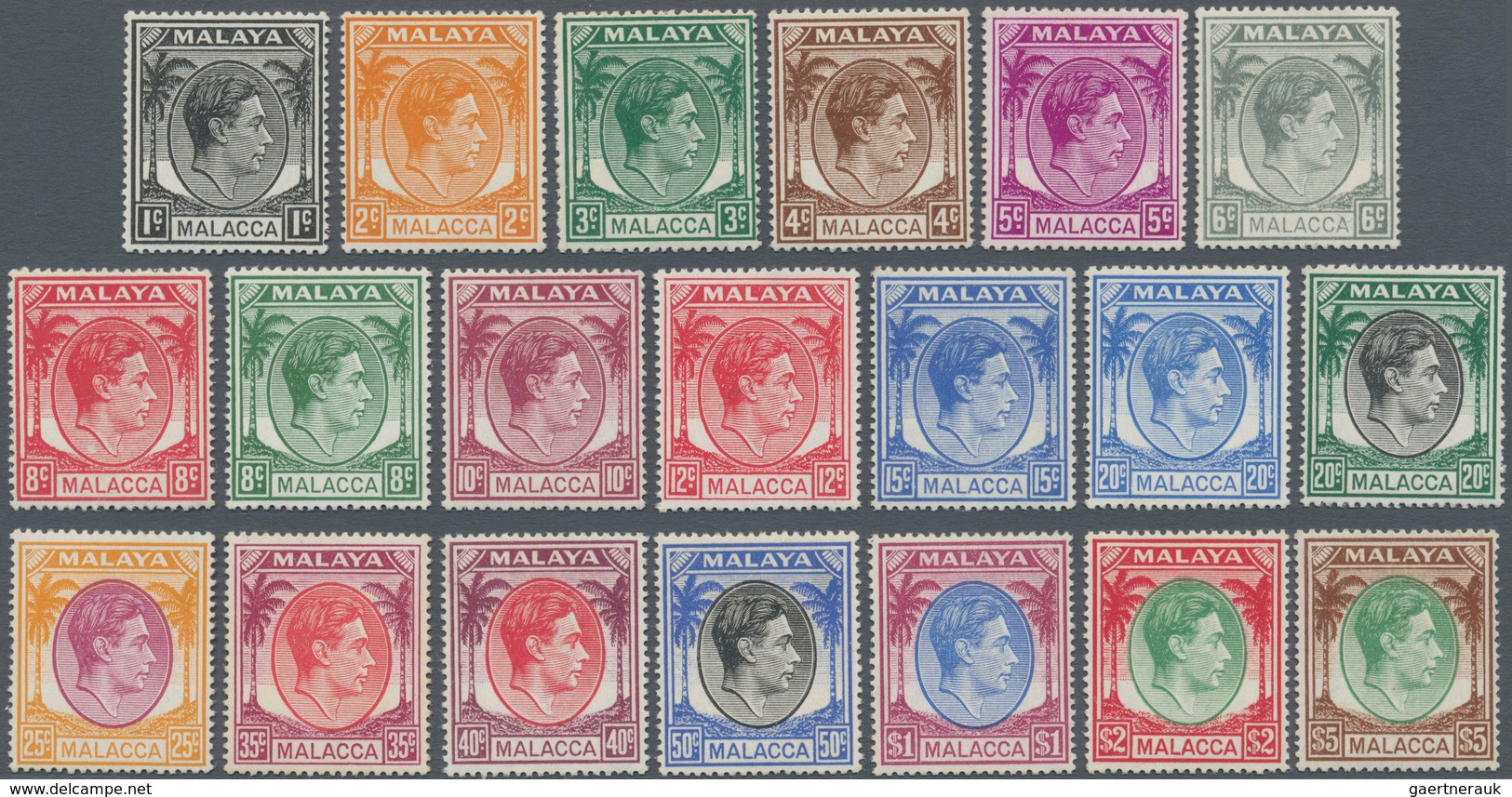 Malaiische Staaten - Malakka: 1949/1952, KGVI Definitives Complete Set Of 20, Mint Lightly Hinged, S - Malacca