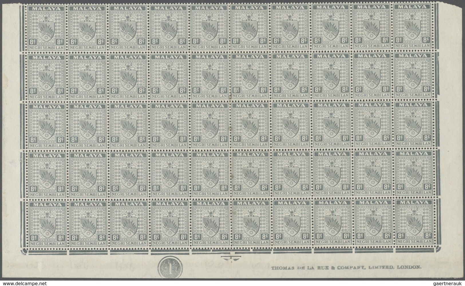 Malaiische Staaten - Negri Sembilan: 1935, 8c. Greyn, Lower Half Of Sheet (vertical Centre Fold With - Negri Sembilan