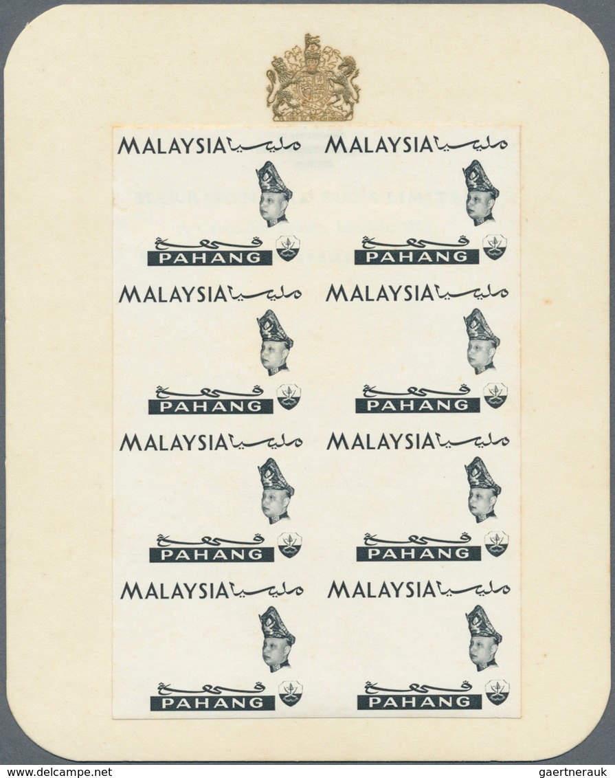 Malaiische Staaten - Pahang: 1965, Orchids Imperforate PROOF Block Of Eight With Black Printing Only - Pahang