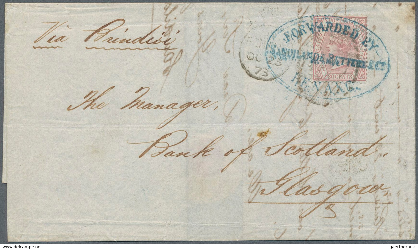 Malaiische Staaten - Penang: 1873 Forwarded Letter From Penang To Glasgow, Scotland Via Brindisi Fra - Penang