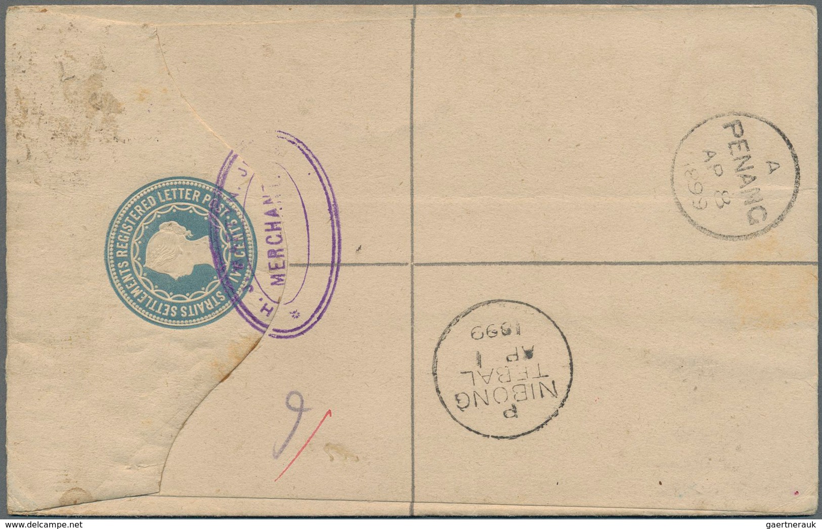 Malaiische Staaten - Penang: 1899 "P/NIBONG/TEBAL/AP 1/1899" Cds (Proud D3) On Postal Stationery Reg - Penang