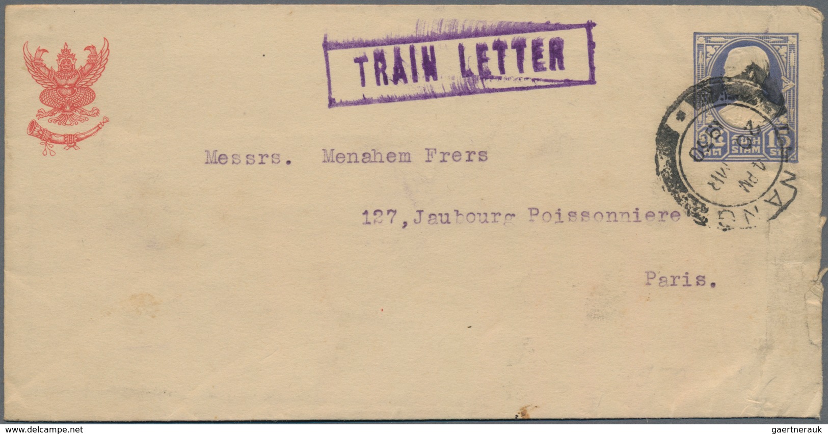 Malaiische Staaten - Penang: 1930 (20 Mar), Siamese Postal Stationery Envelope 15s. Blue Addressed T - Penang