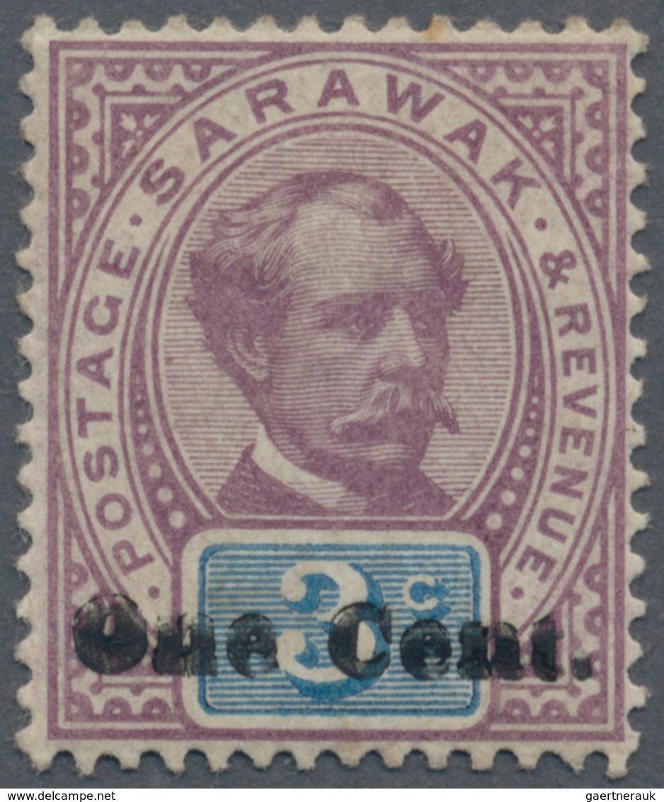 Malaiische Staaten - Sarawak: 1892, Sir Charles Brooke 3c. Purple And Blue With DOUBLE Surcharge 'On - Andere & Zonder Classificatie