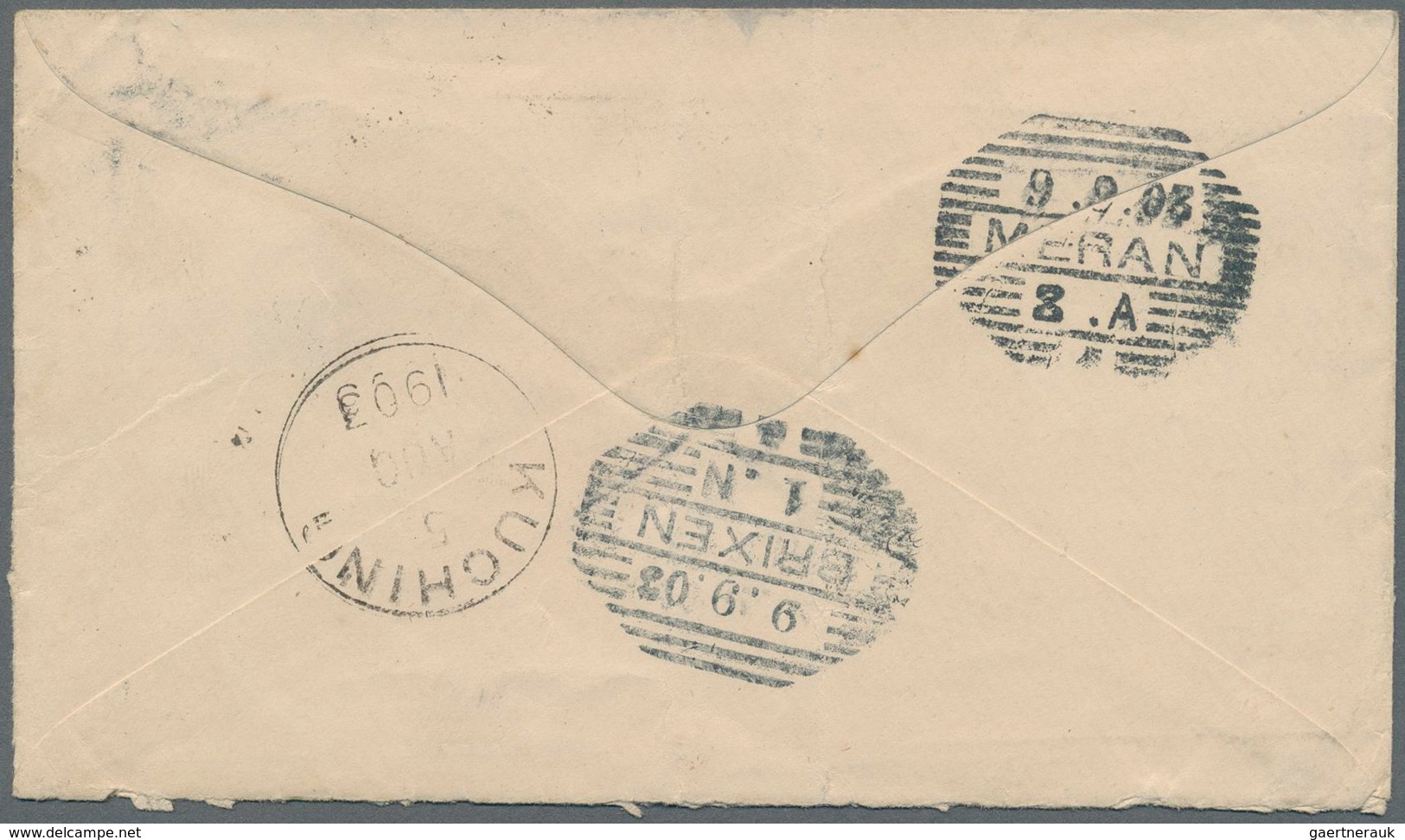 Malaiische Staaten - Sarawak: 1903 Cover From SIBU To Brixen (Tirol), Austria Via Kuching, Redirecte - Other & Unclassified