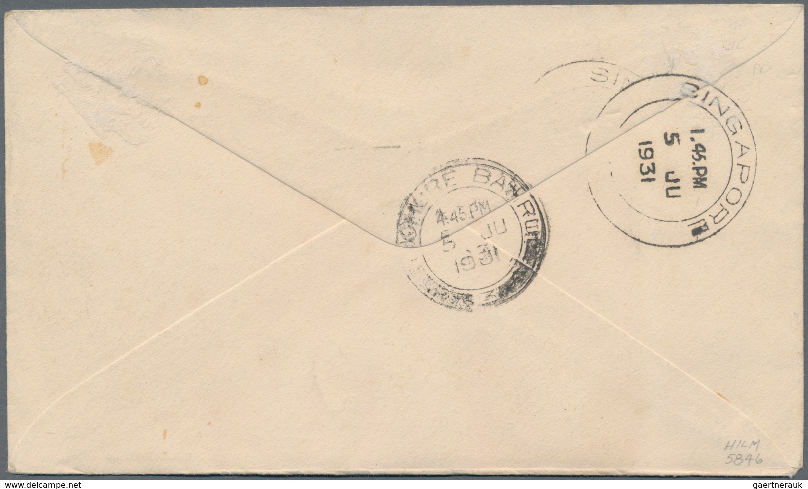 Malaiische Staaten - Sarawak: 1931, KUCHING 4 JUN 1931, Airmail Letter Via SINGAPORE To JOHORE 5 JU - Other & Unclassified