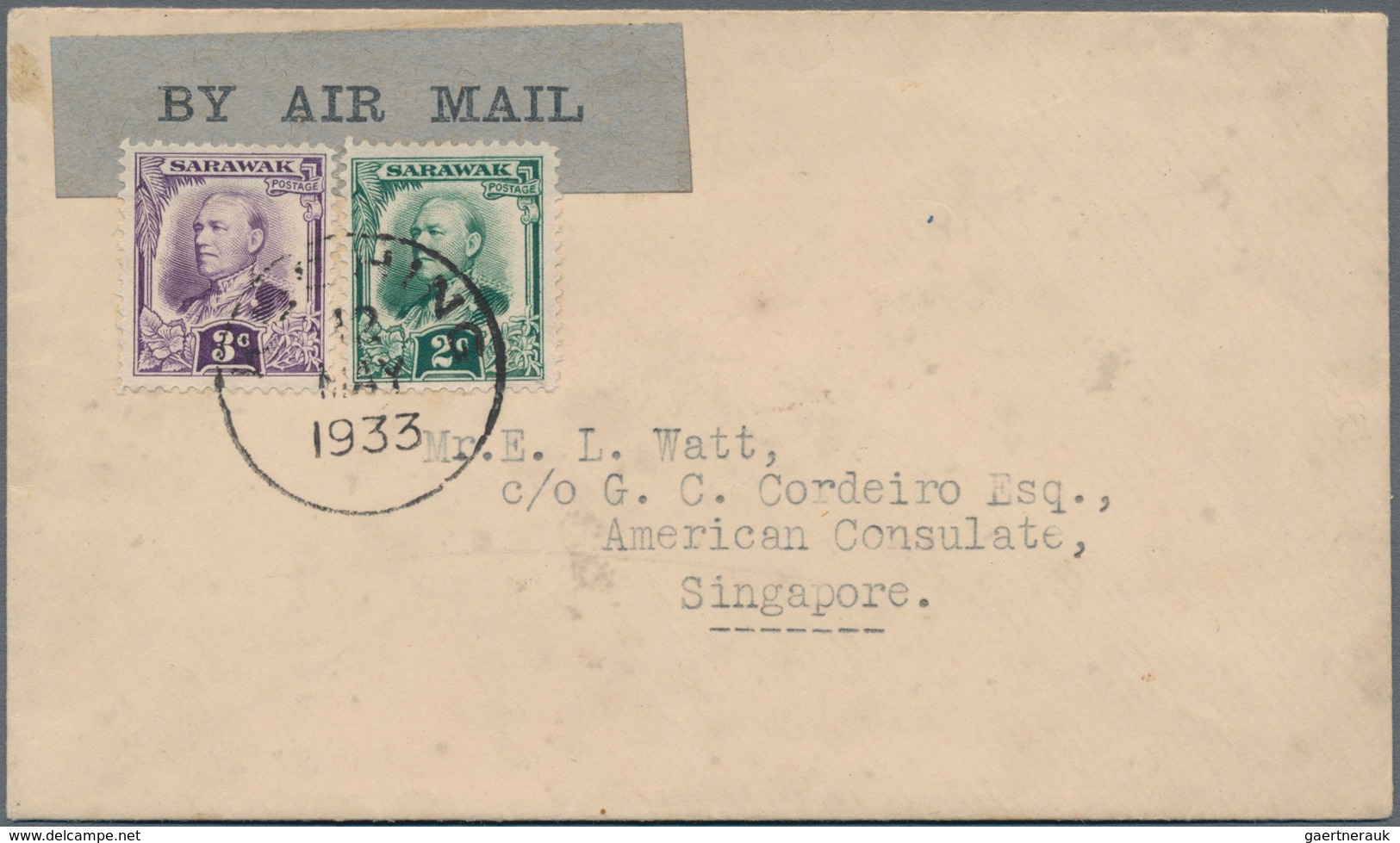 Malaiische Staaten - Sarawak: 1933, Air Mail Letter From KUCHING To Singapore With Arrival Mark On R - Other & Unclassified