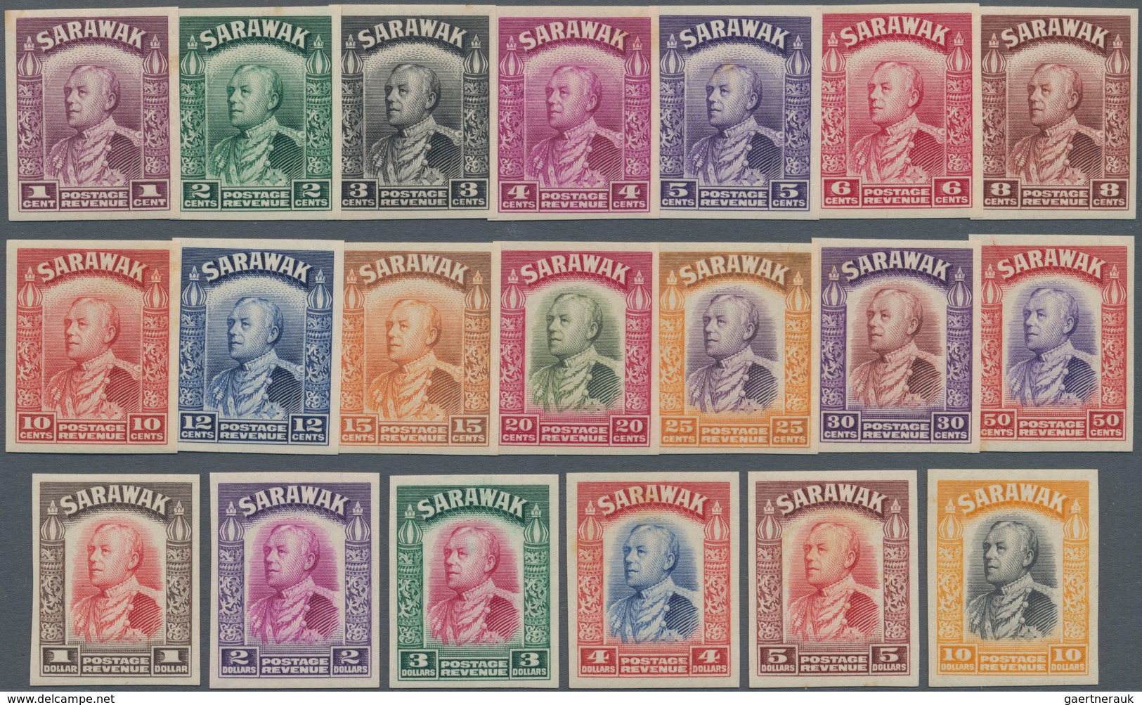 Malaiische Staaten - Sarawak: 1934, Sir Charles Vyner Brooke Original Set Of 20 In IMPERFORATE PROOF - Other & Unclassified