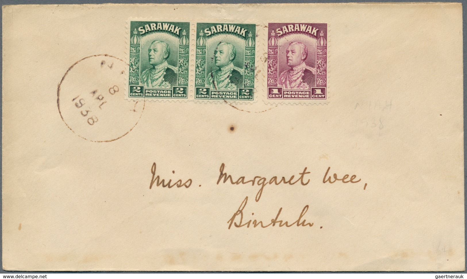 Malaiische Staaten - Sarawak: 1938, NIAH: Sir Charles Vyner Brooke 1c. Purple And 2c. Green Horiz. P - Andere & Zonder Classificatie