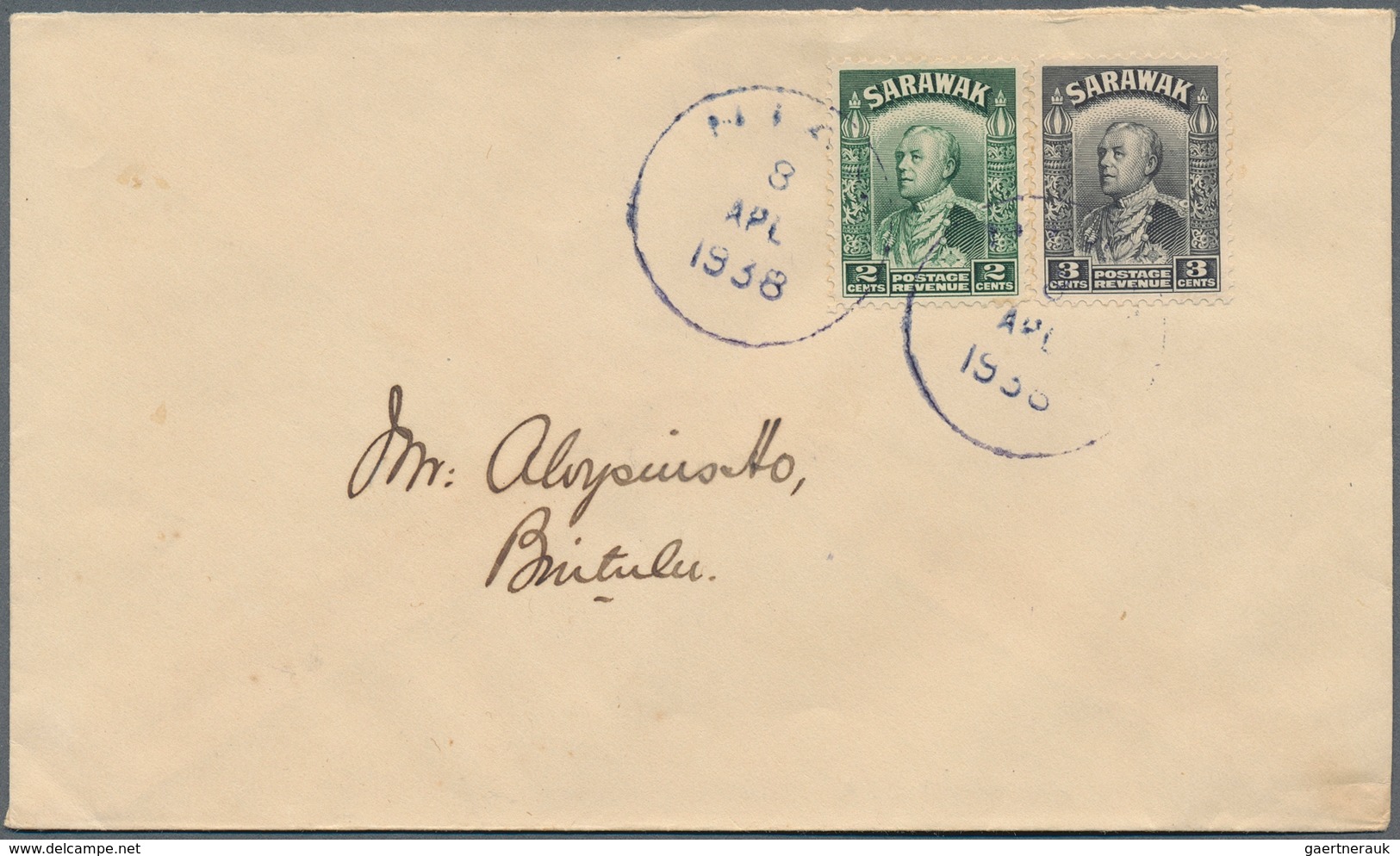 Malaiische Staaten - Sarawak: 1938, 2 C Green And 3 C Black, Mixed Franking On Cover With Single Cir - Other & Unclassified