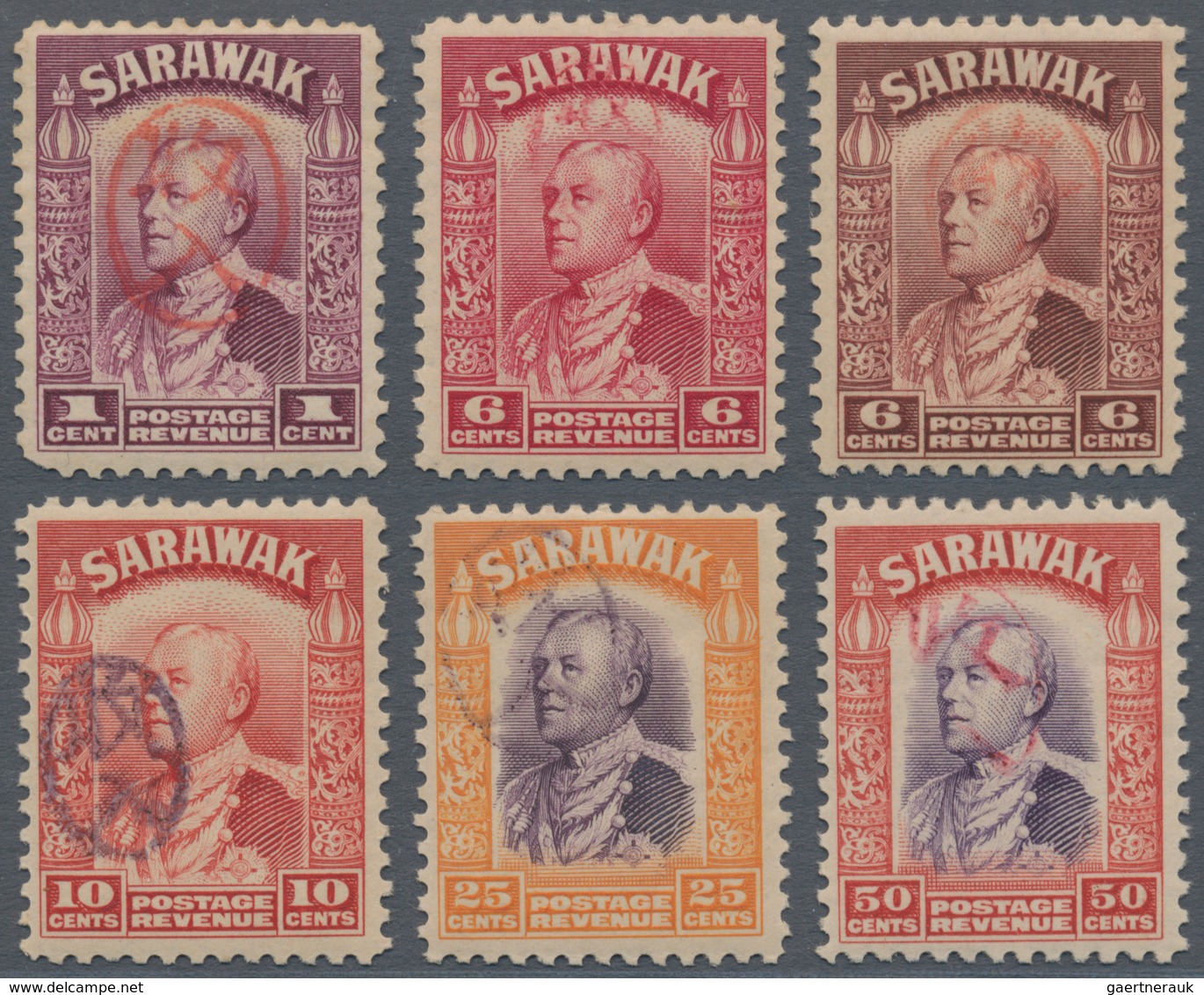 Malaiische Staaten - Sarawak: 1942 Jap. Occ. Receipt Stamps: Six Sir Charles Vyner Brooks Postage & - Andere & Zonder Classificatie