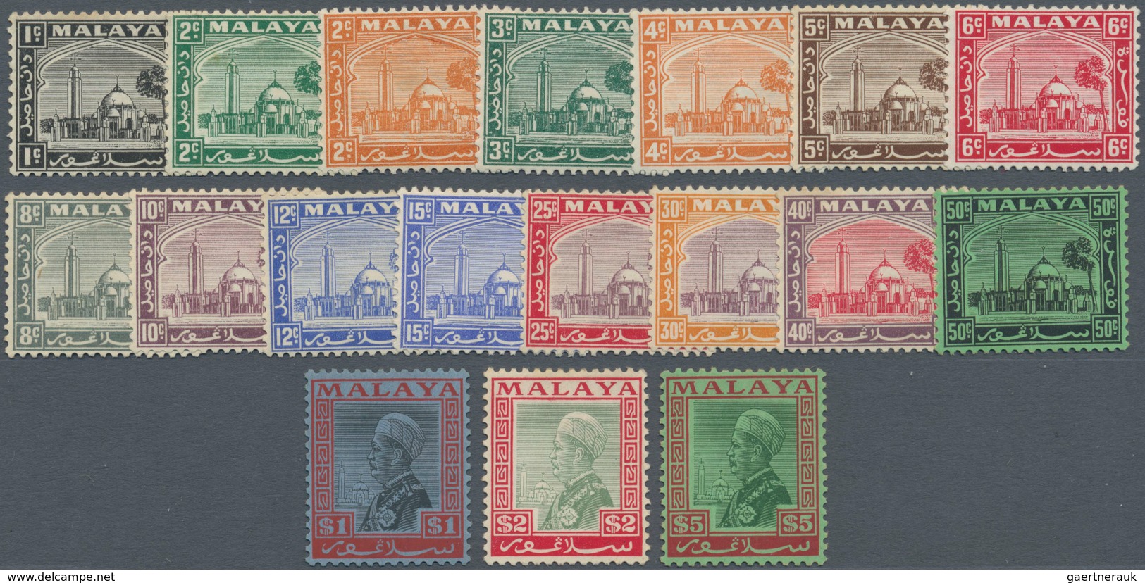 Malaiische Staaten - Selangor: 1935/1941, Sultan Suleiman And Mosque Definitives Complete Set Of 18, - Selangor