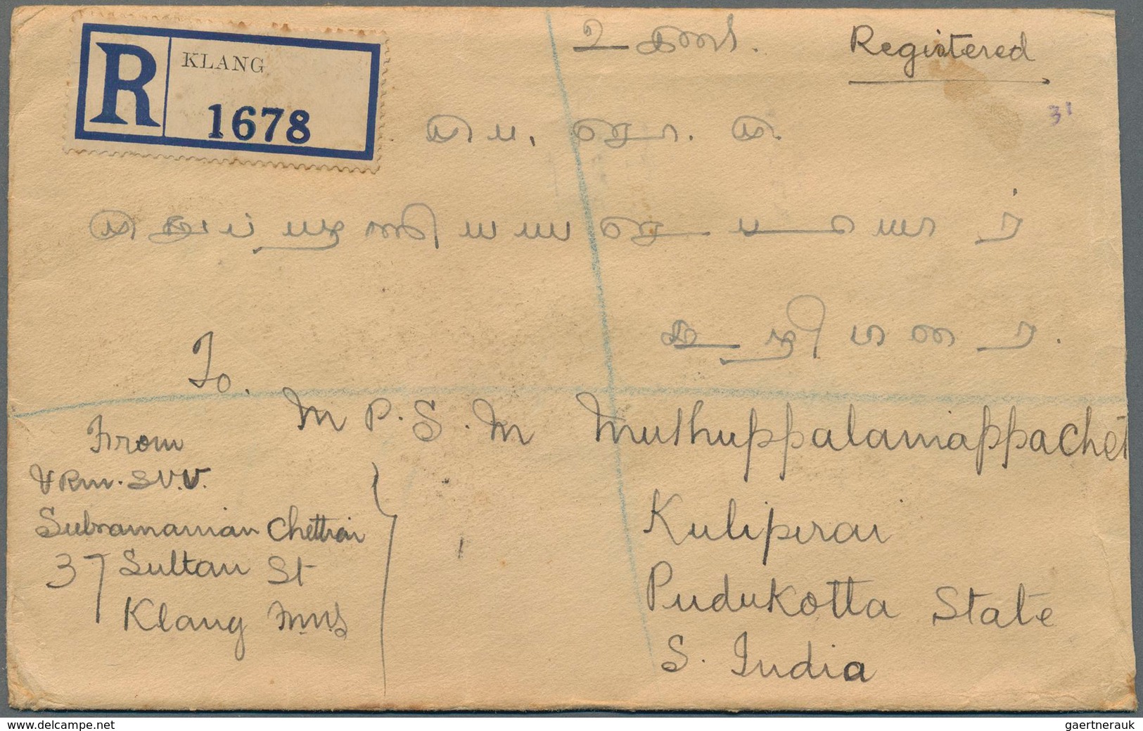 Malaiische Staaten - Selangor: 1938-39, Four registered covers from Klang (3) and Kuala Lumpur to In
