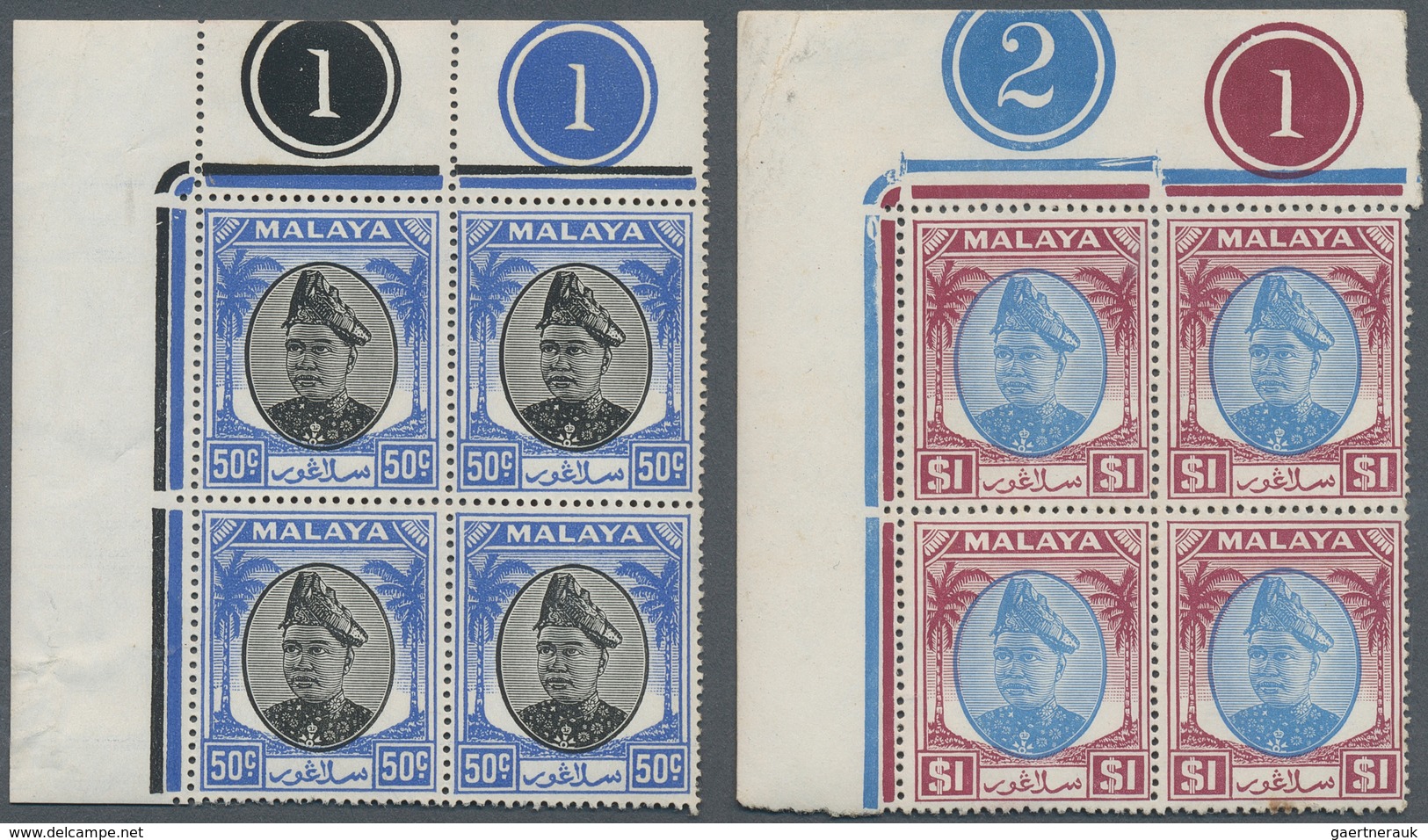 Malaiische Staaten - Selangor: 1949/1955, Definitives Sultan Hisamud-din Alam Shah 1c. - $1, Group O - Selangor