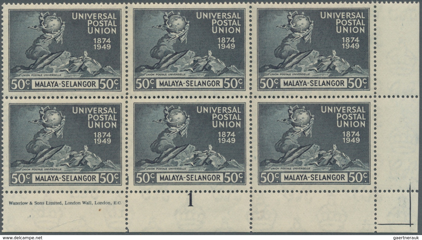 Malaiische Staaten - Selangor: 1949, 75th Anniversary Of UPU, 10c. - 50c., Complete Set In Bottom Ma - Selangor