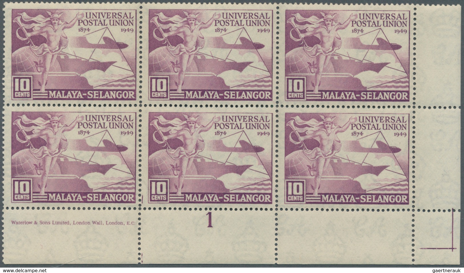 Malaiische Staaten - Selangor: 1949, 75th Anniversary Of UPU, 10c. - 50c., Complete Set In Bottom Ma - Selangor