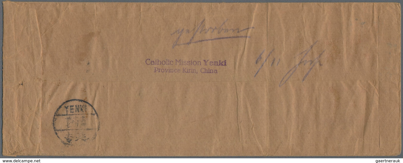 Mandschuko (Manchuko): 1930. Printed Matter Envelope (vertical Fold) Wirtten From The 'Chinese Missi - 1932-45 Manchuria (Manchukuo)