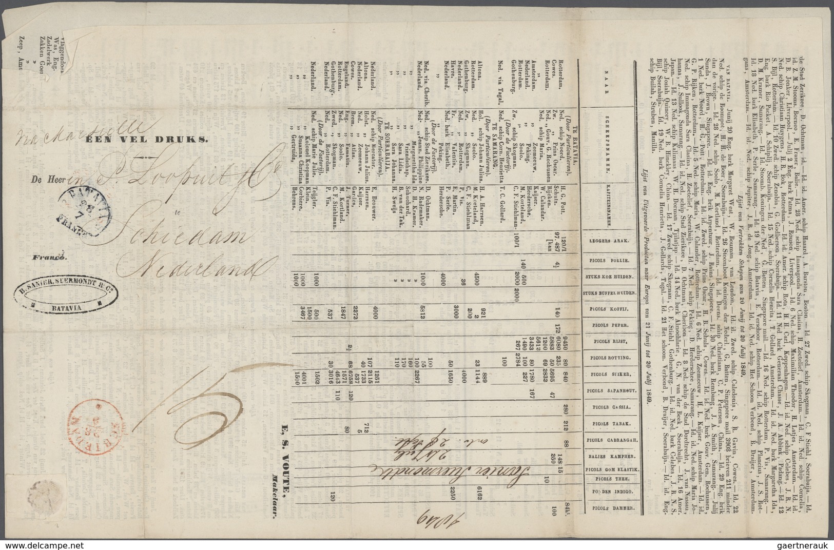 Niederländisch-Indien: 1849, Entire Folded Printed Matter Price List "Een Vel Druks" With Dater BATA - Netherlands Indies
