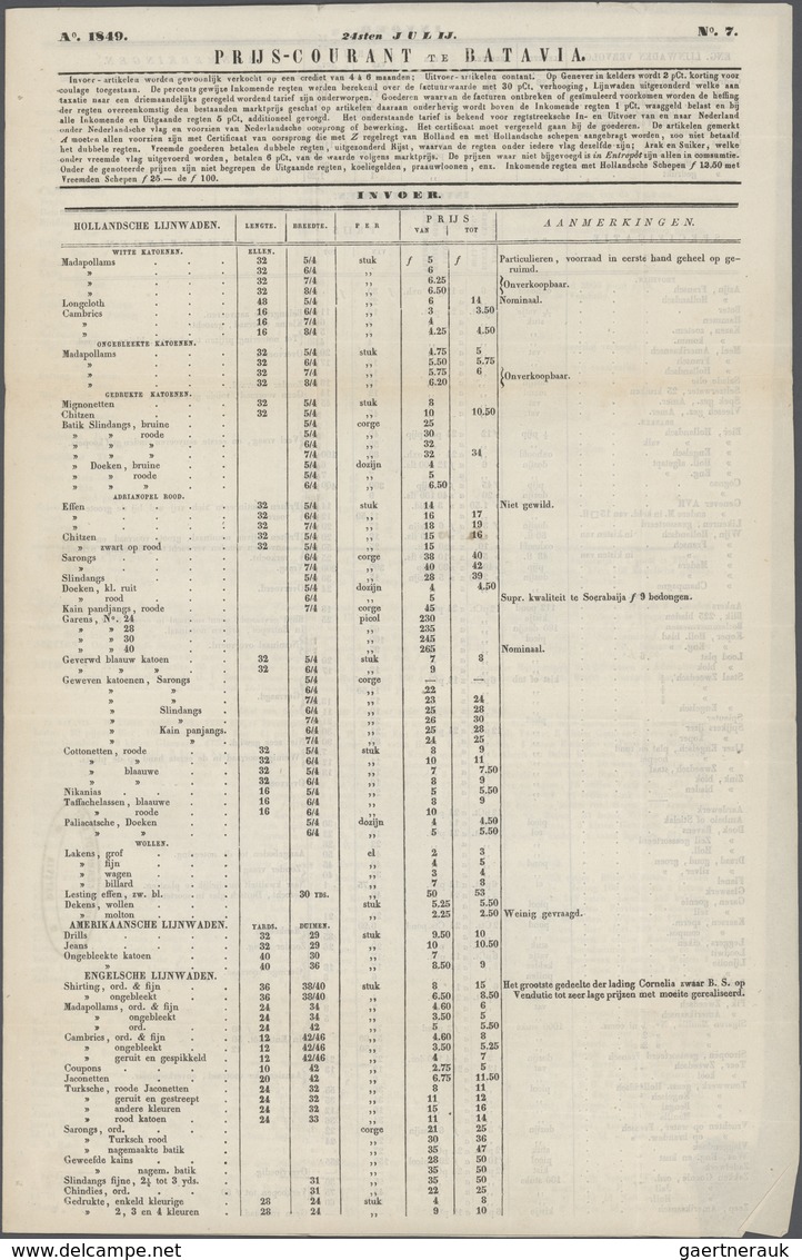 Niederländisch-Indien: 1849, Entire Folded Printed Matter Price List "Een Vel Druks" With Dater BATA - Netherlands Indies