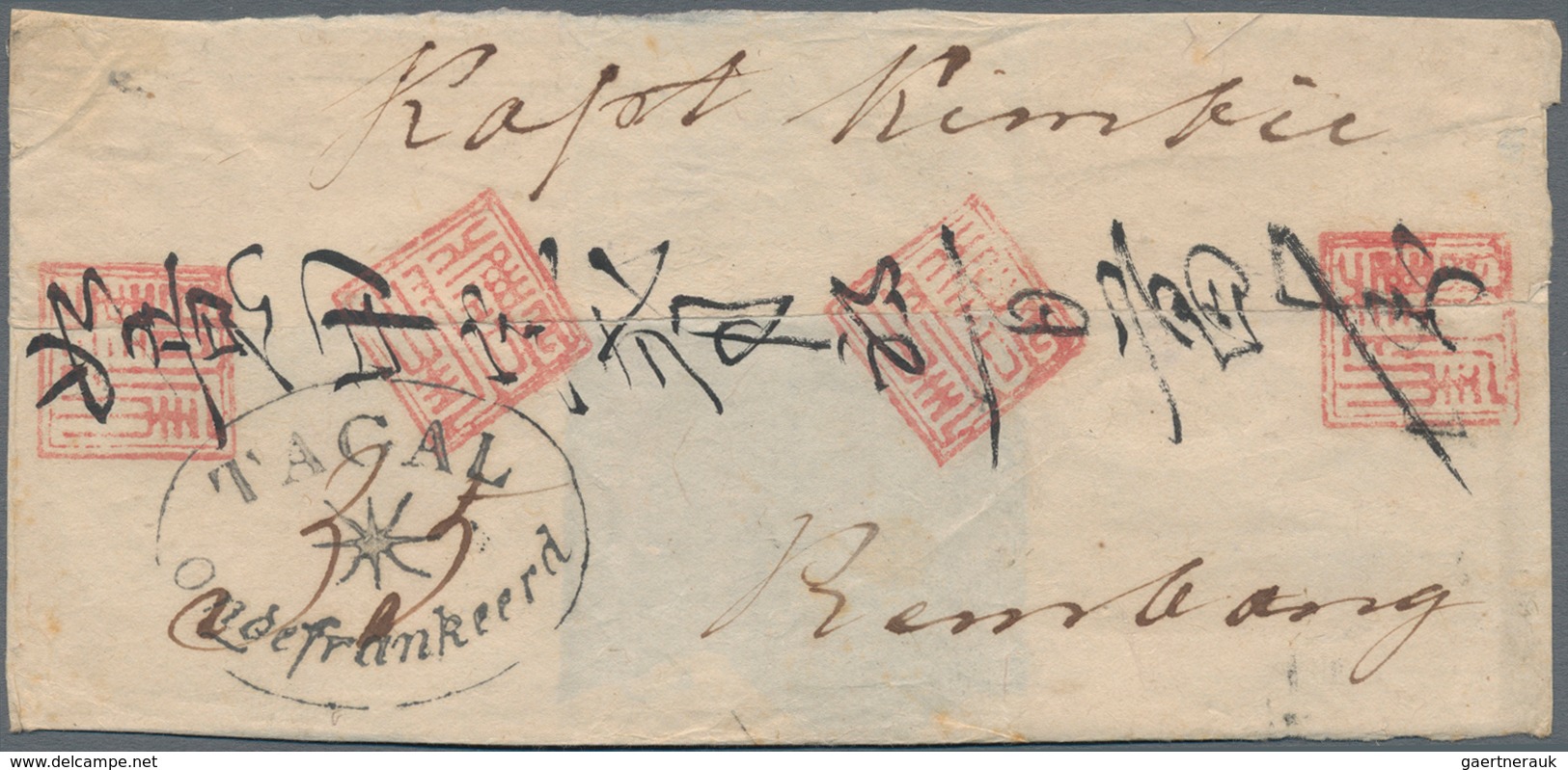 Niederländisch-Indien: 1855/1865 Ca., Lot Of 4 Folded Letter Sheets With Different Oval Postmarks, C - India Holandeses