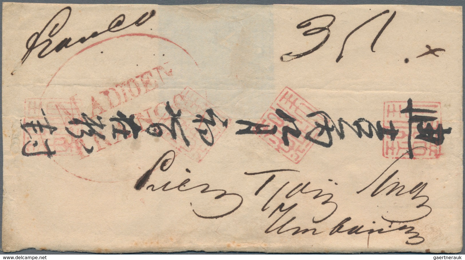 Niederländisch-Indien: 1855/1865 Ca., Lot Of 4 Folded Letter Sheets With Different Oval Postmarks, C - Netherlands Indies