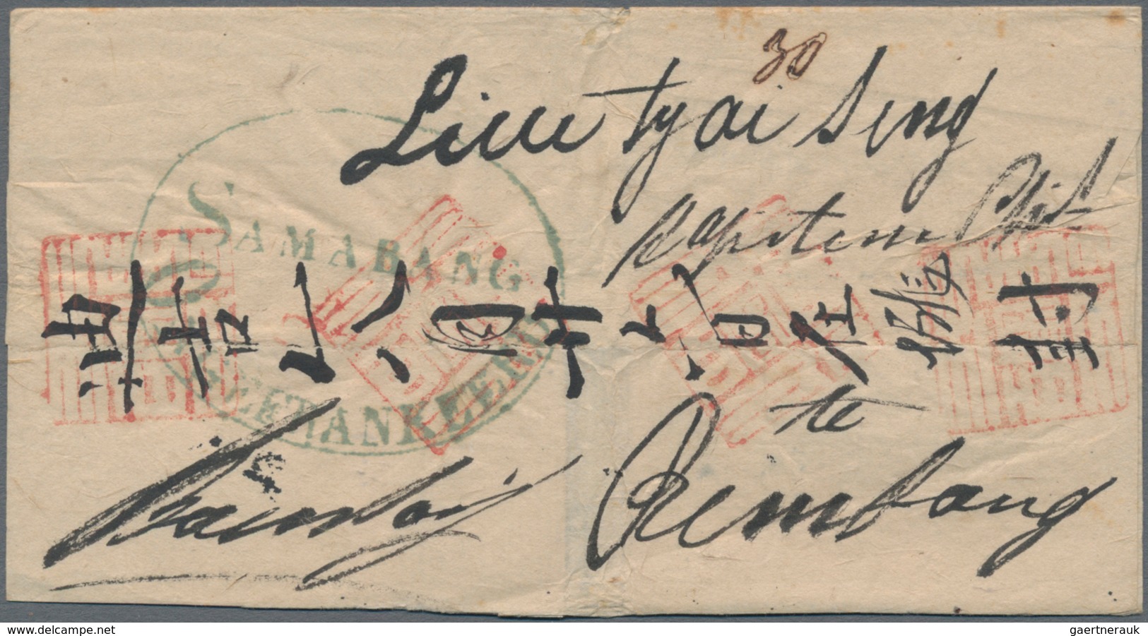 Niederländisch-Indien: 1855/1865 Ca., Lot Of 4 Folded Letter Sheets With Different Oval Postmarks, C - Indes Néerlandaises