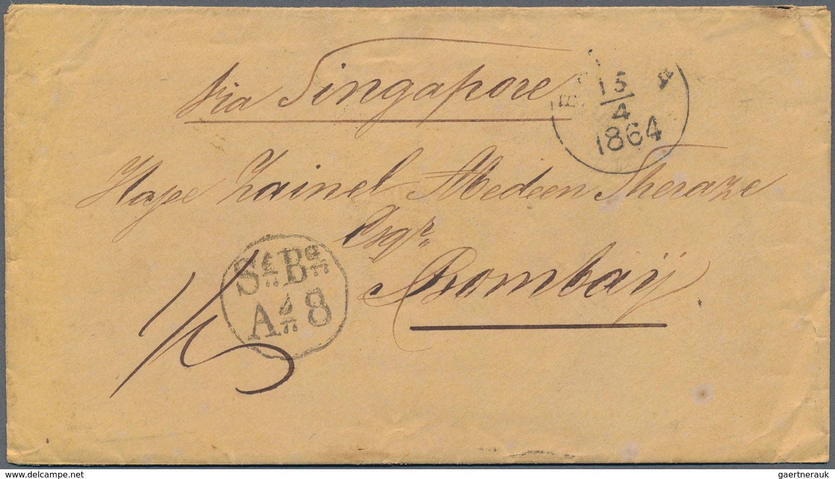 Niederländisch-Indien: 1864, Stamp-less Envelope (with Letter In Arabic) Addressed To India Cancelle - Netherlands Indies