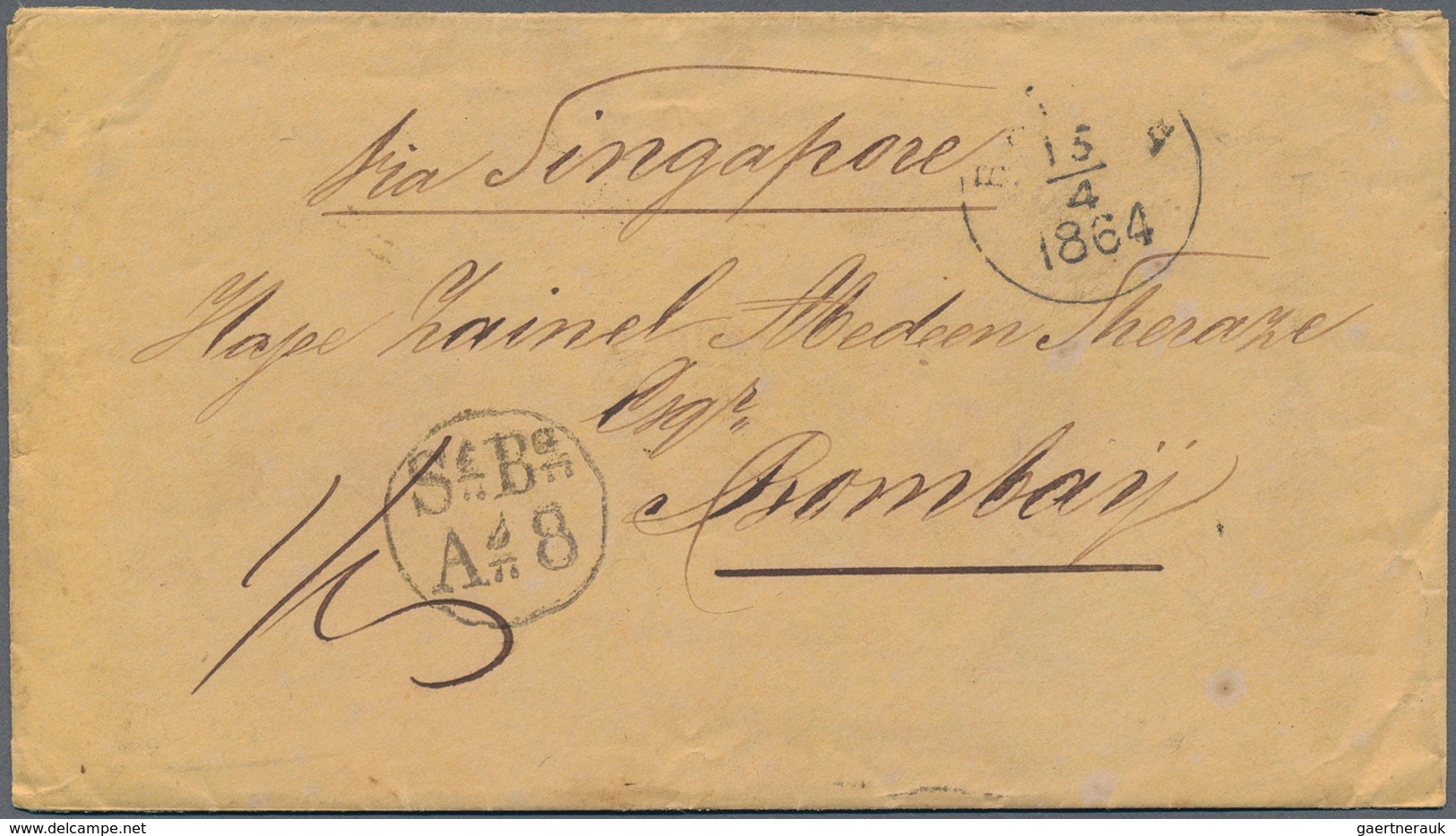 Niederländisch-Indien: 1864, Stamp-less Envelope (with Letter In Arabic) Addressed To India Cancelle - Niederländisch-Indien